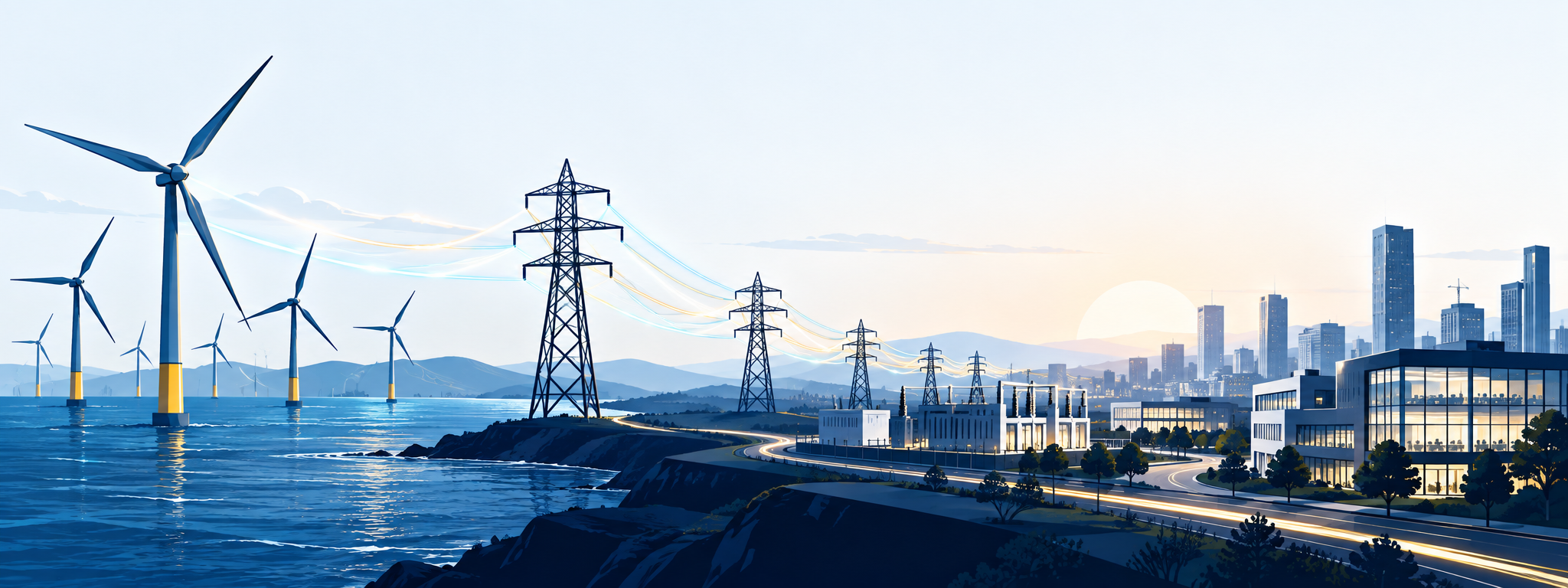 Renewable Energy Cityscape at Sunrise